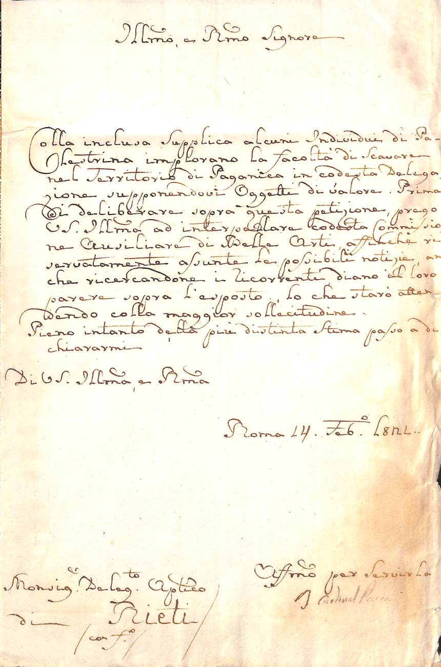 Lettera a firma del cardinal Pacca, 1821, Archivio di Stato di Rieti, Fondo Delegazione Apostolica, Busta 187