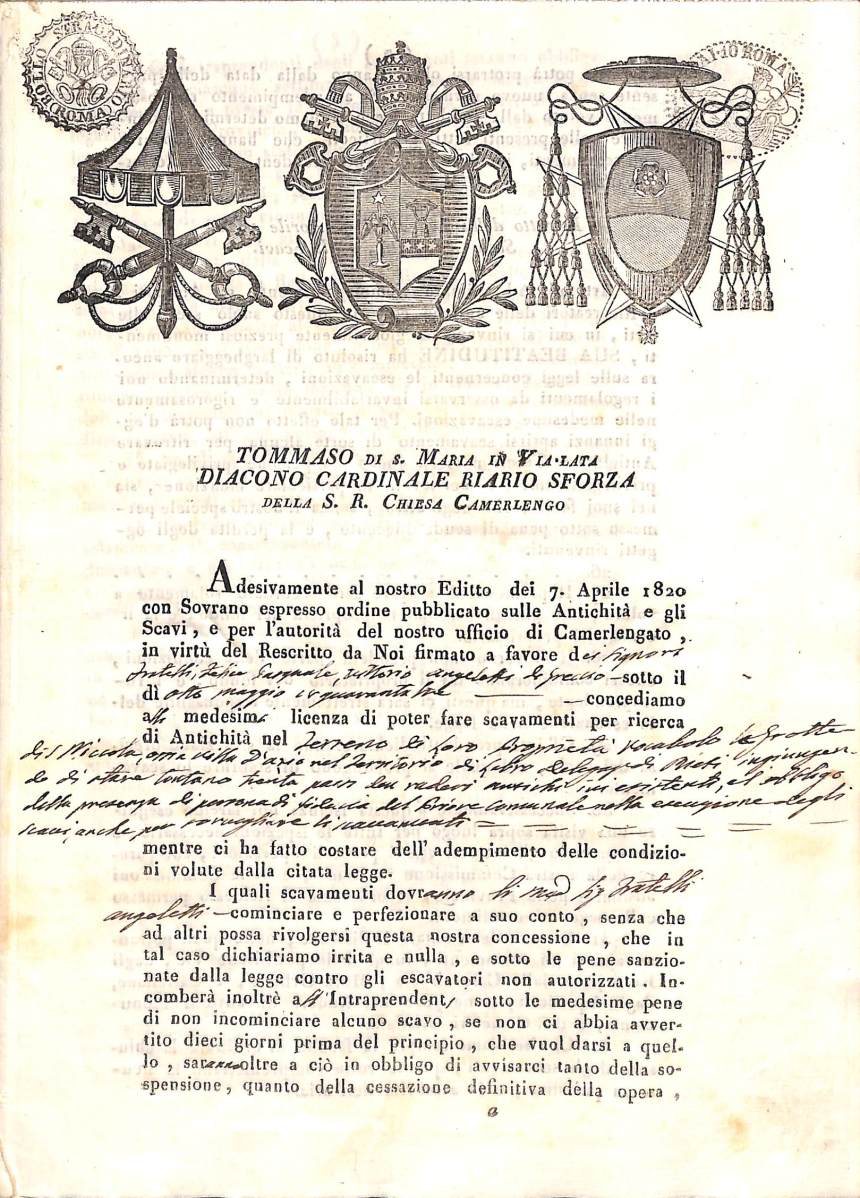 Licenza scavo 1243, Archivio di Stato di Rieti, Fondo Delegazione Apostolica, Busta 220