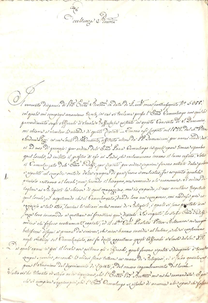 Relazione di A. M. Ricci su S. Domenico, 1838, Archivio di Stato di Rieti, Fondo Delegazione Apostolica, Busta 206